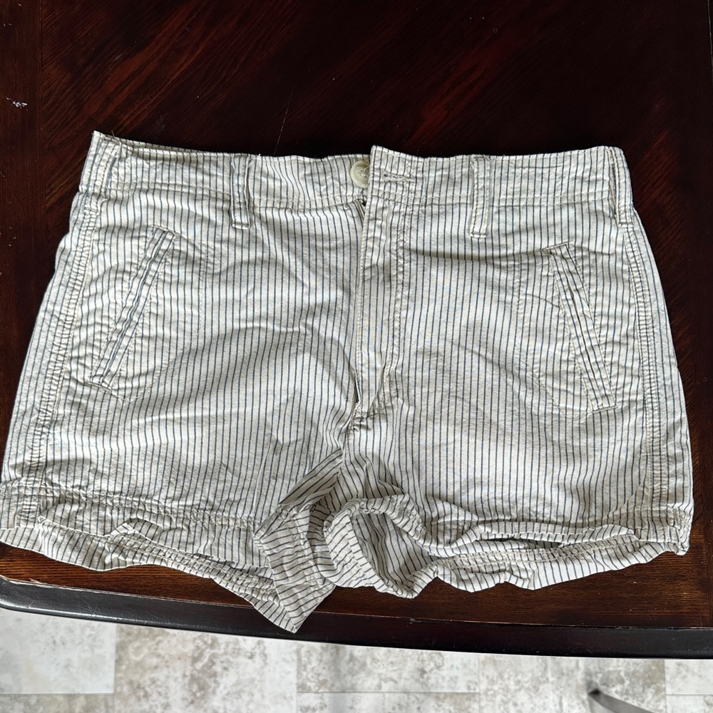 American Eagle Outfitters Striped Jean Shorts - White and Gray